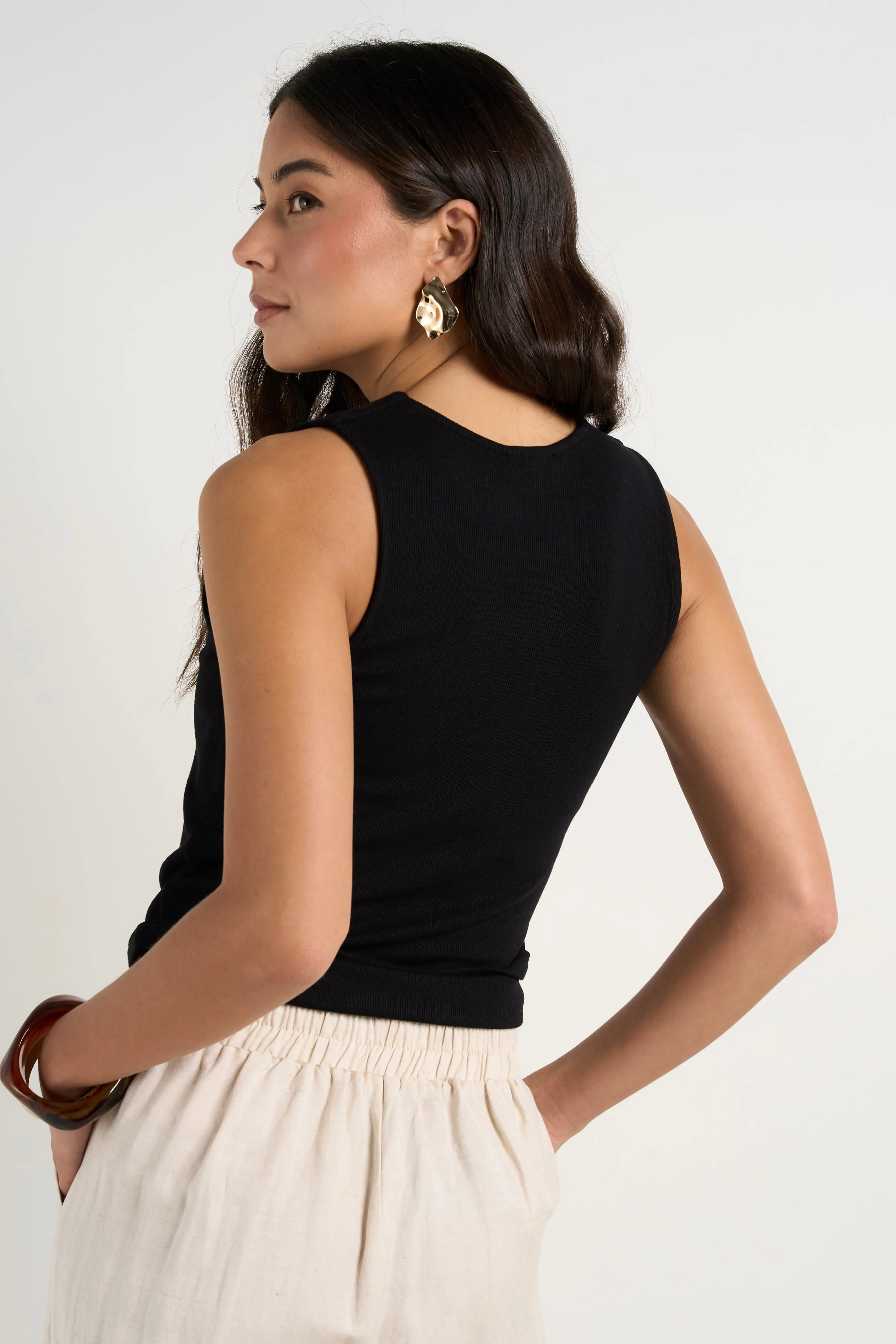 Positive Black Rib Square Neck Tank
