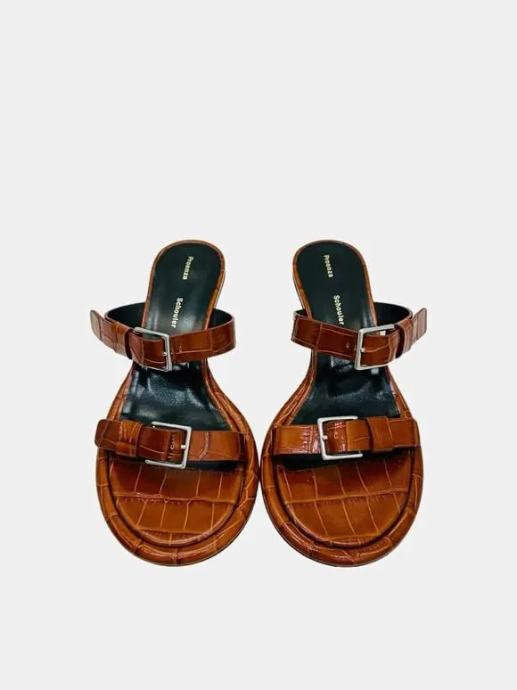 PROENZA SCHOULER Pipe Buckle Strappy Brown Mules 37