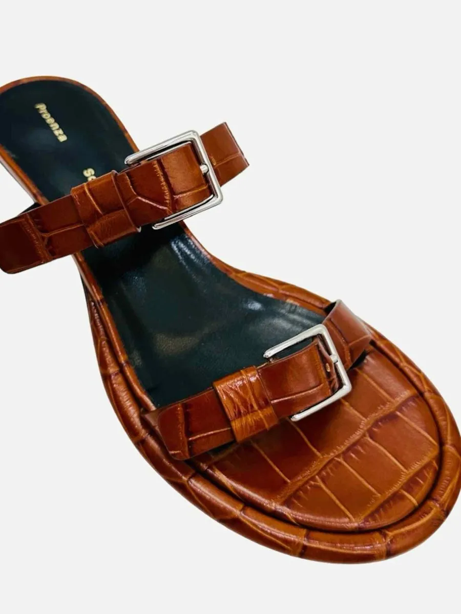 PROENZA SCHOULER Pipe Buckle Strappy Brown Mules 37