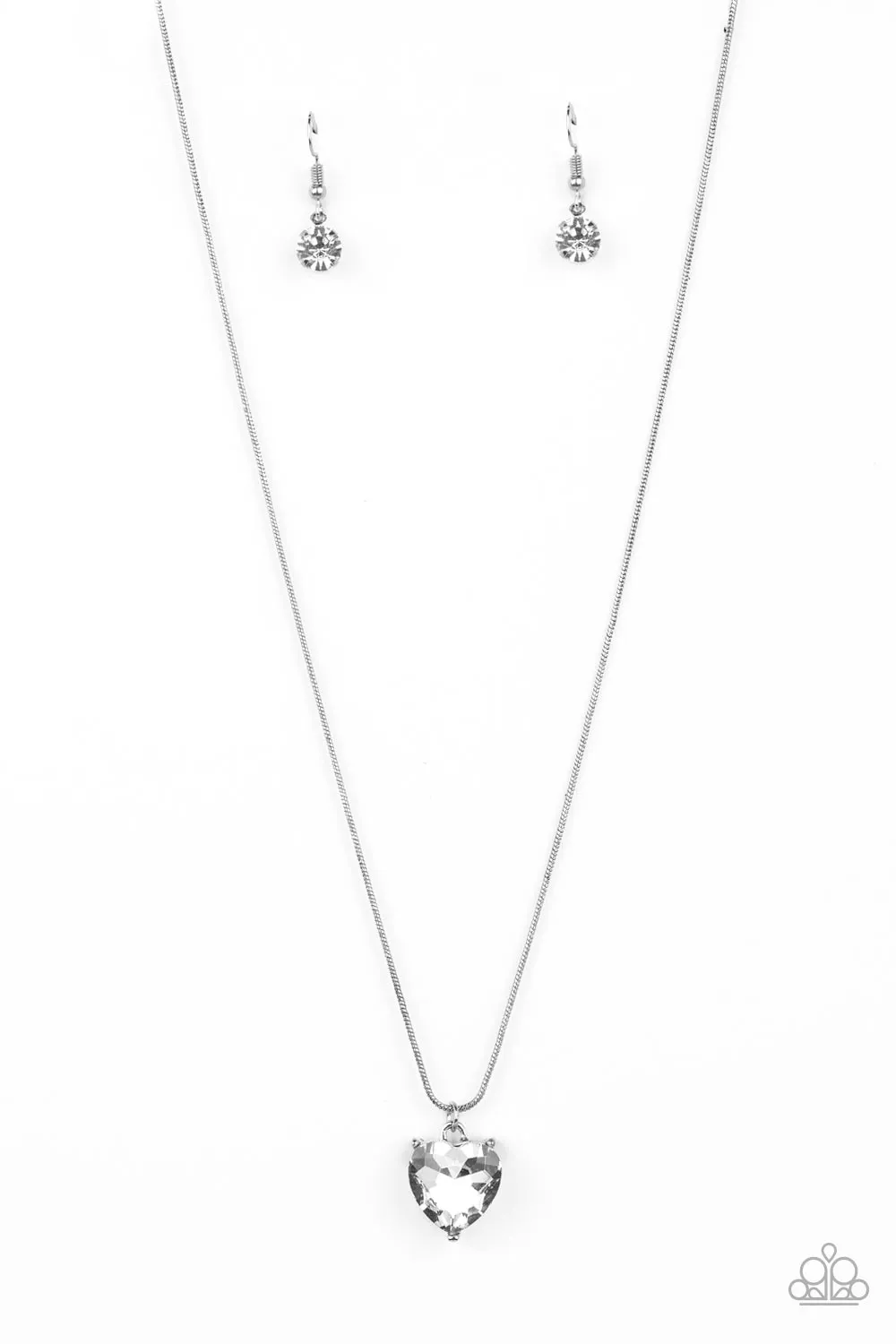 "Smitten with Style" Silver Metal & White/Clear Rhinestone Heart Necklace Set