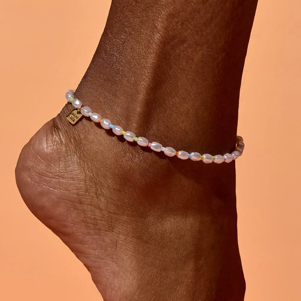 Rainbow Reef Pearl Stretch Anklet