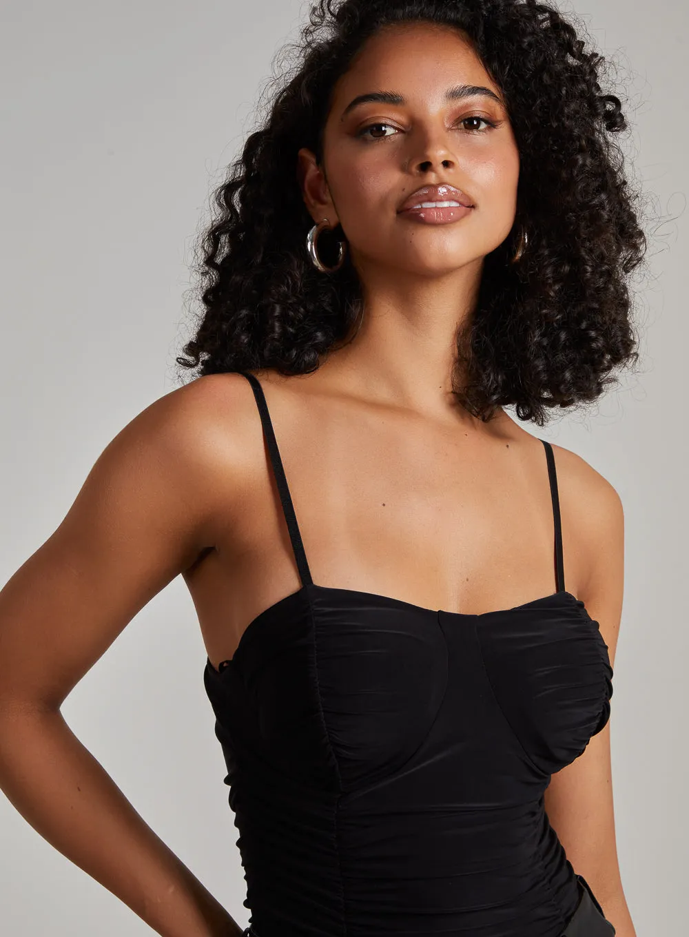 Ruched Cupped Strappy Bodysuit