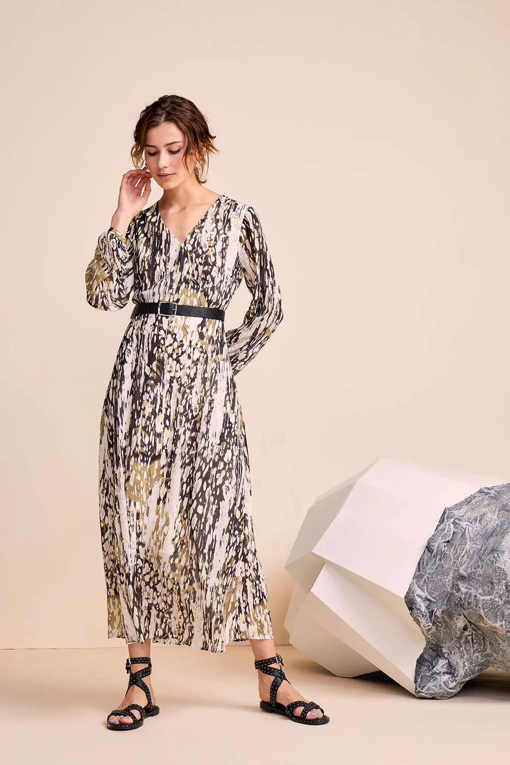 RUMOR - Robe longue carbone à imprimé minéral