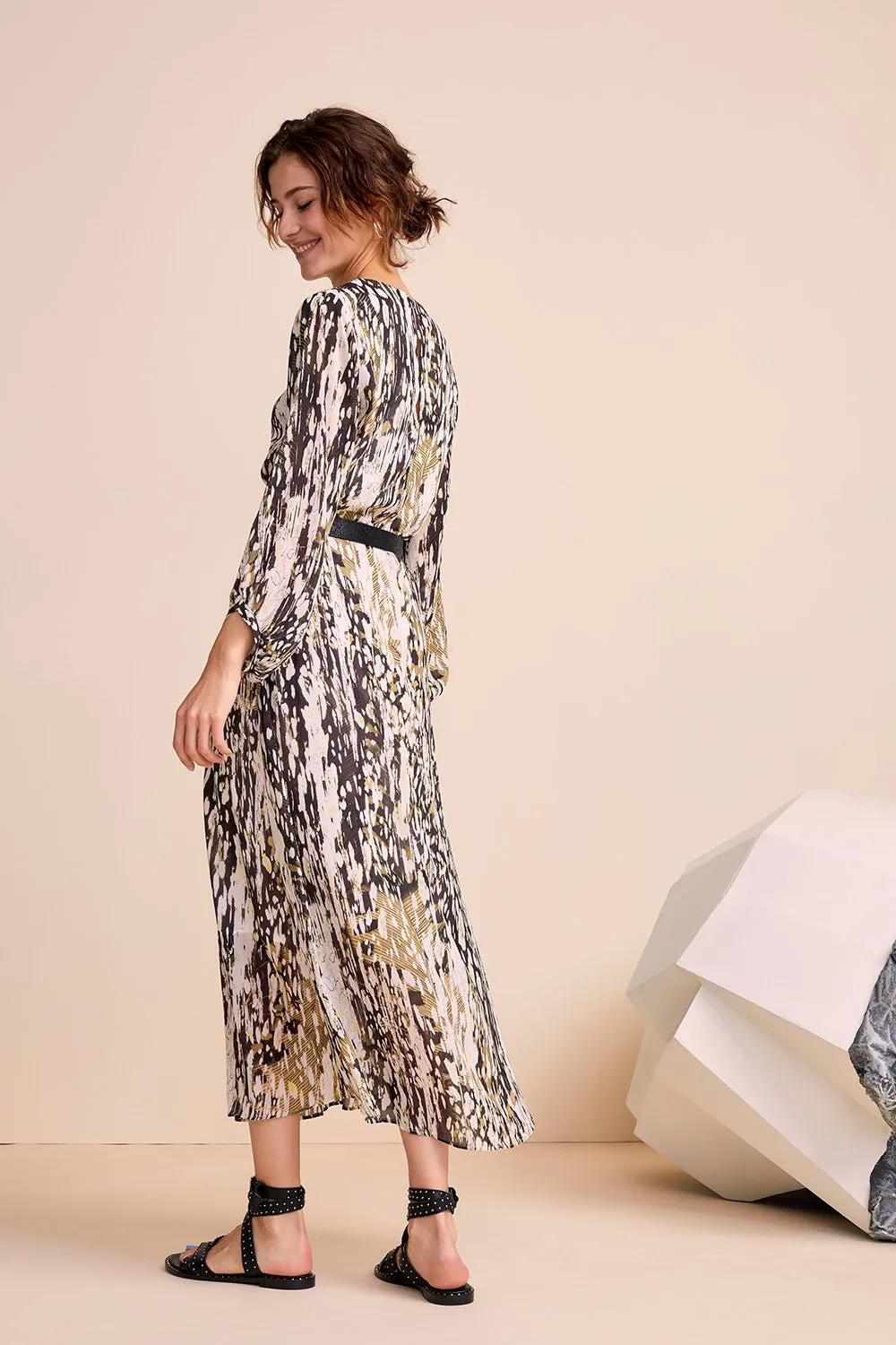 RUMOR - Robe longue carbone à imprimé minéral