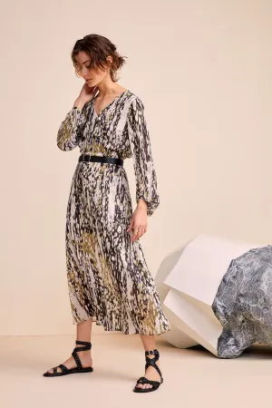 RUMOR - Robe longue carbone à imprimé minéral