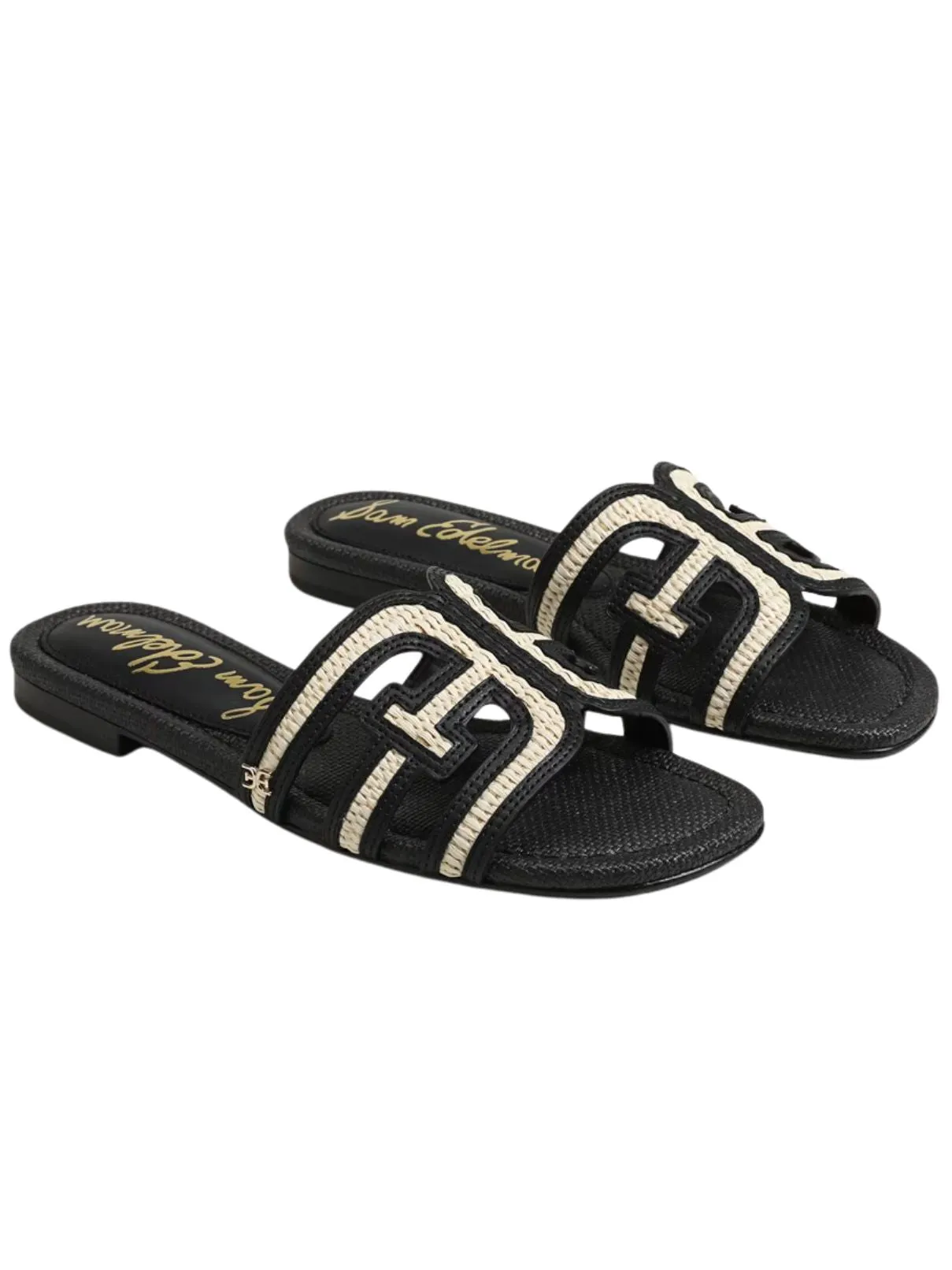 Sam Edelman Bay Multi Black Linen Faux Raffia Sandals