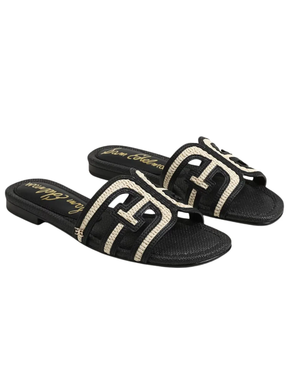 Sam Edelman Bay Multi Black Linen Faux Raffia Sandals
