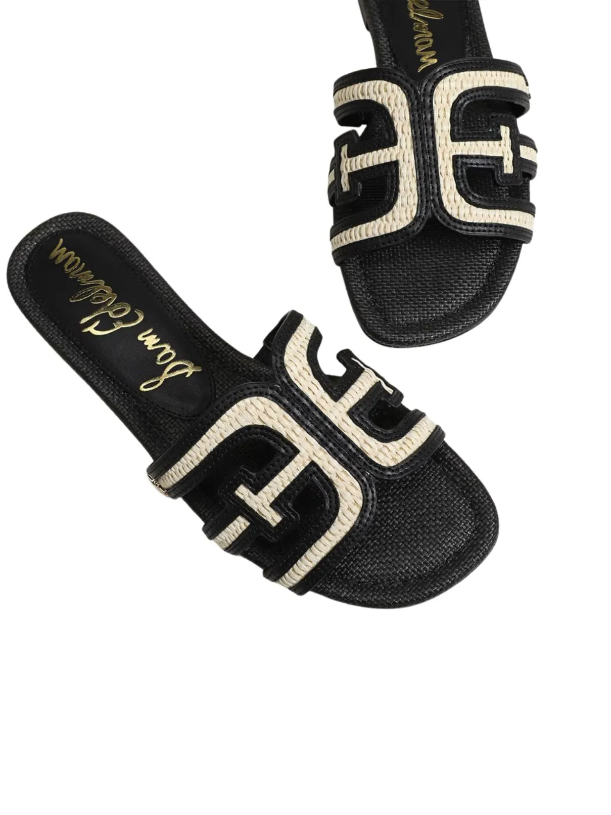 Sam Edelman Bay Multi Black Linen Faux Raffia Sandals