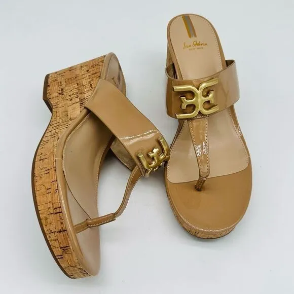Sam edelman Yardlie Womens Patent Cork Wedge Sandals