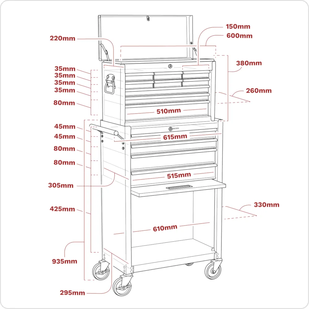 Sealey 13 Drawer Topchest & Rollcab Combination - Red/Grey - A
