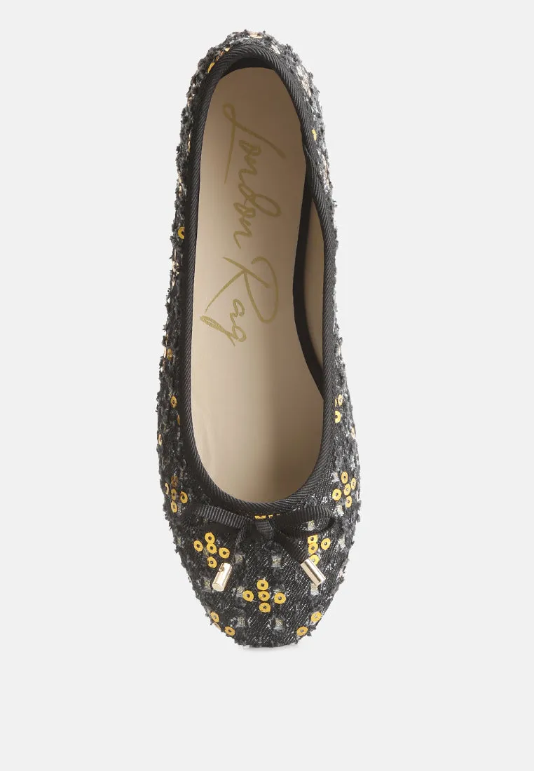 Sequin Flat Bow Ballerinas By Ruw