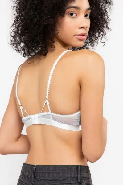 Sheer Lace Strappy Bralette - Baby Blue/White -