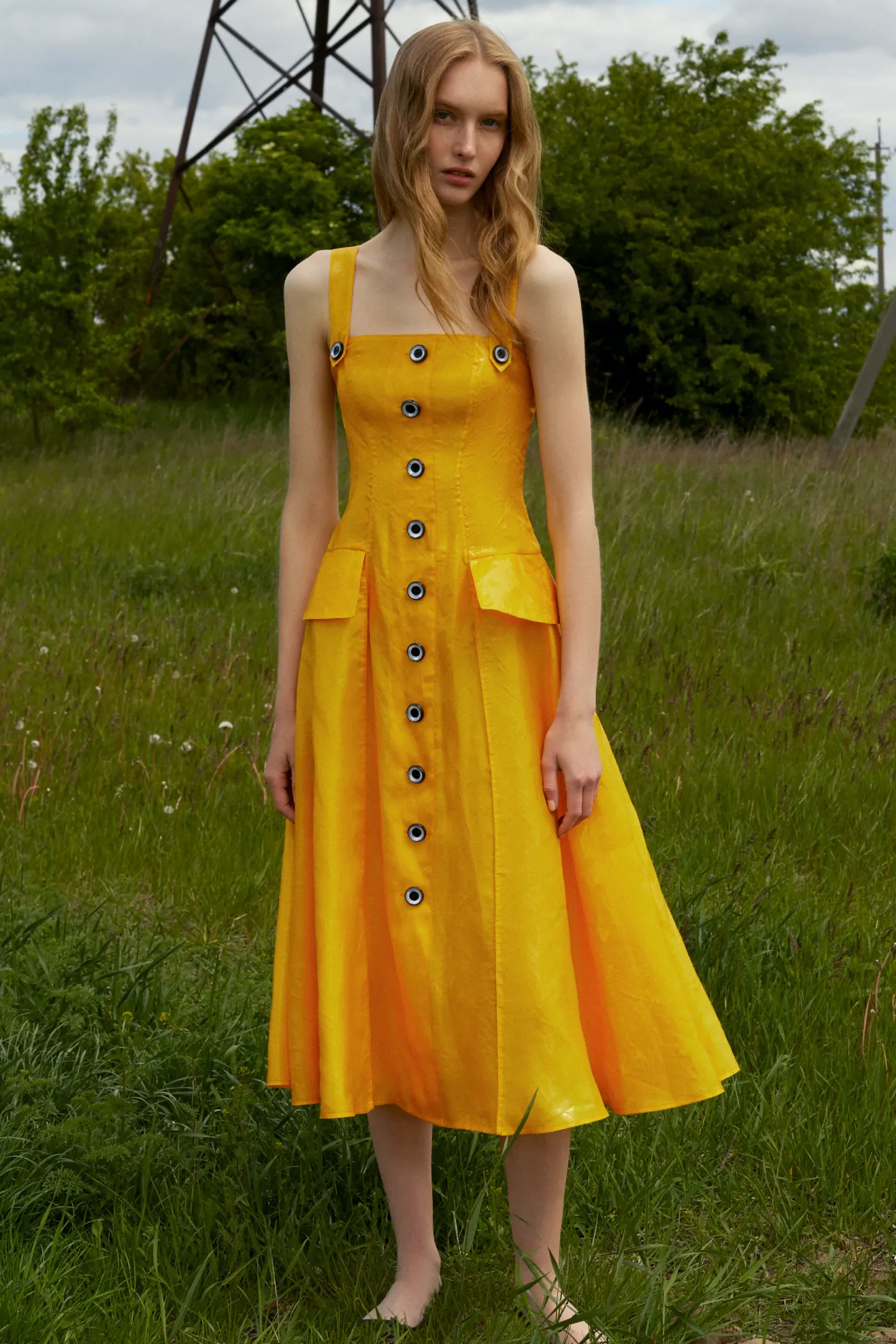 Shiny Midi Organza Dress