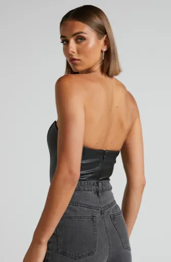 Showpo Lorrin Faux Leather Cropped Corset In Black