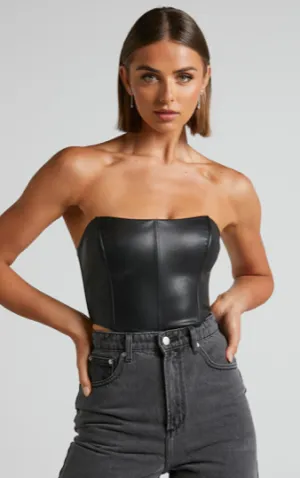 Showpo Lorrin Faux Leather Cropped Corset In Black