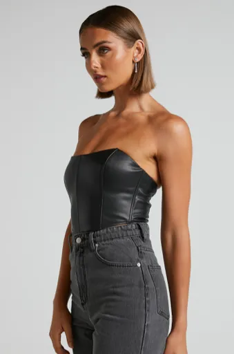 Showpo Lorrin Faux Leather Cropped Corset In Black