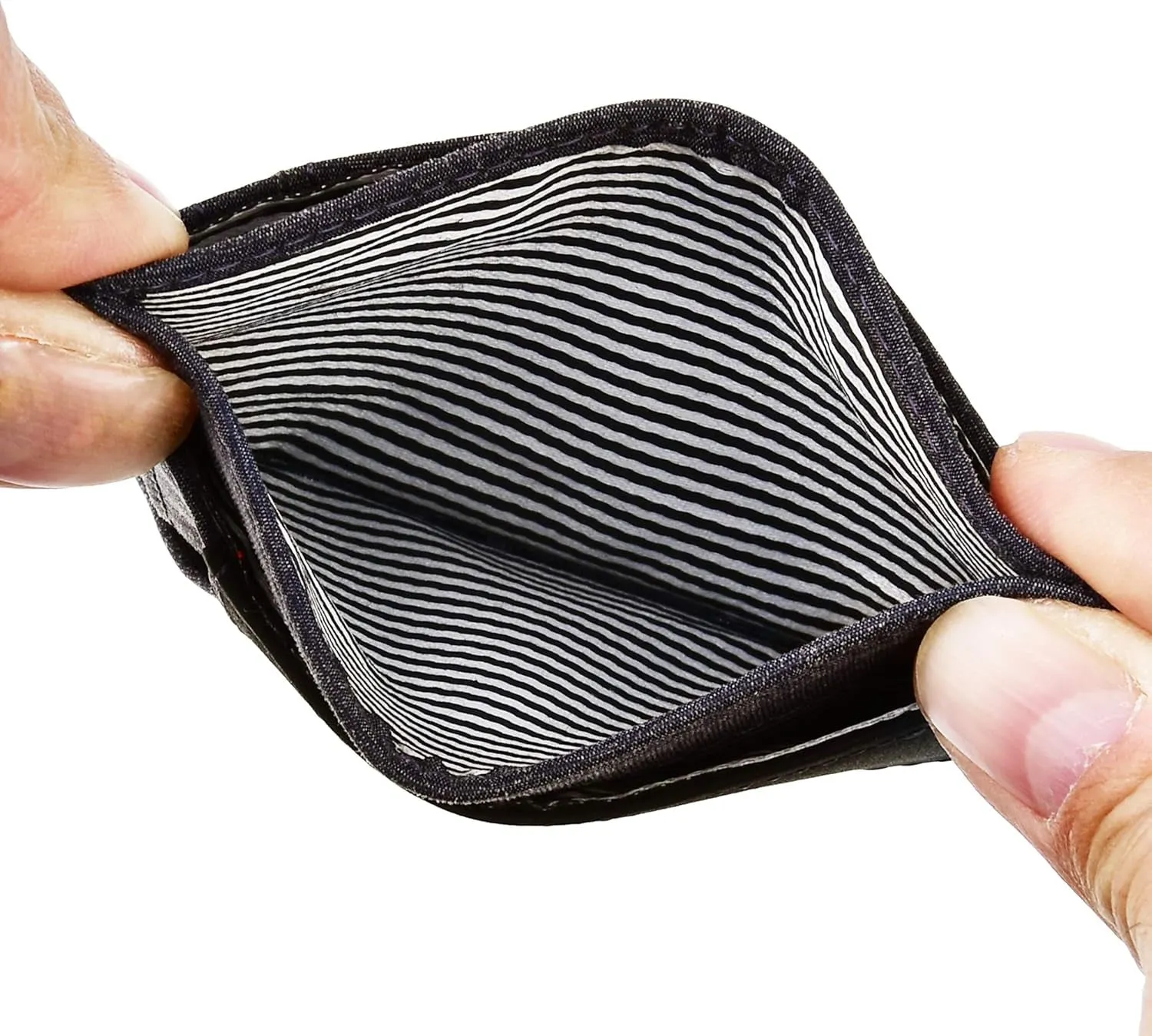 Slim Front Pocket Wallet, RFID Blocking Credit Card Holder -Black Leather & Grey Cloth