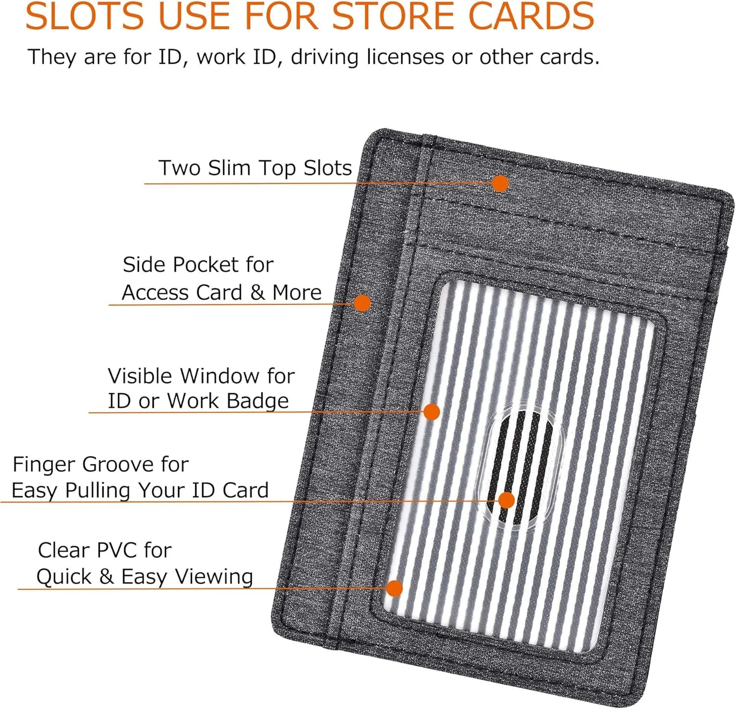 Slim Front Pocket Wallet, RFID Blocking Credit Card Holder -Black Leather & Grey Cloth