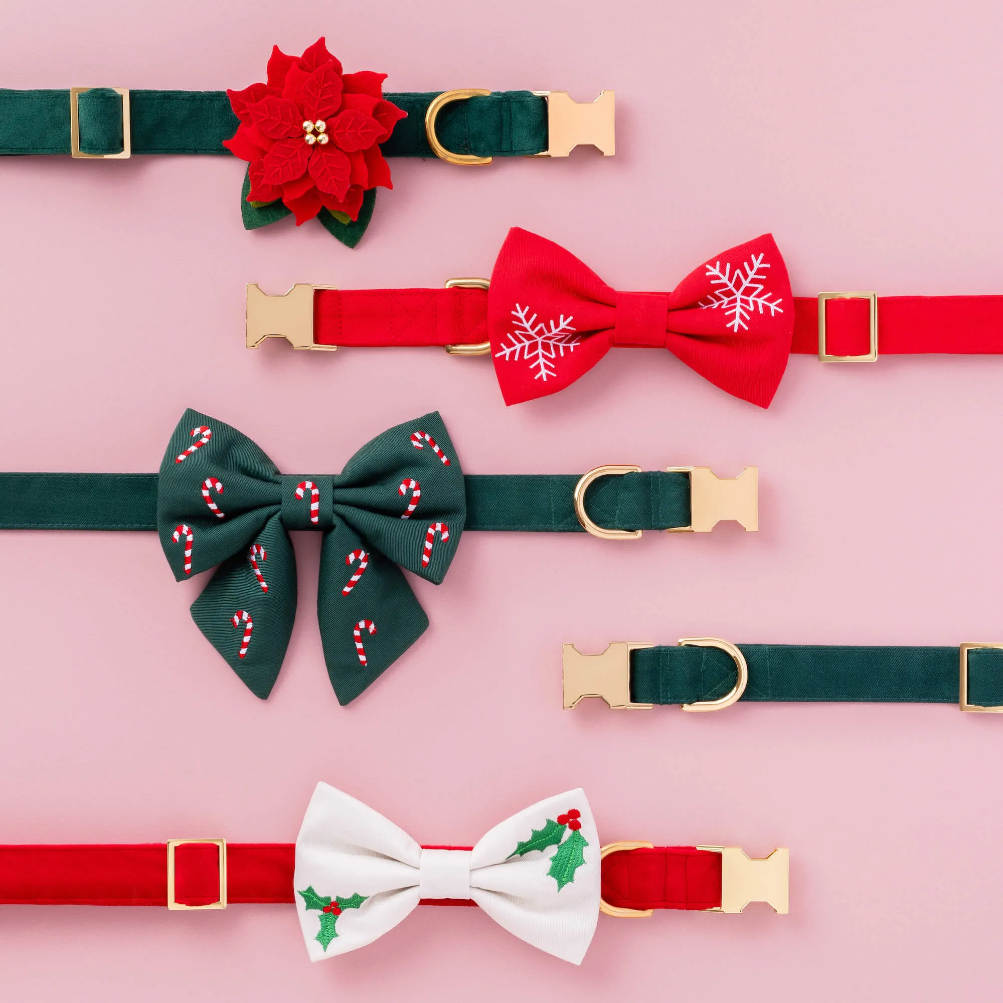 Snowflakes Embroidered Dog Bow Tie