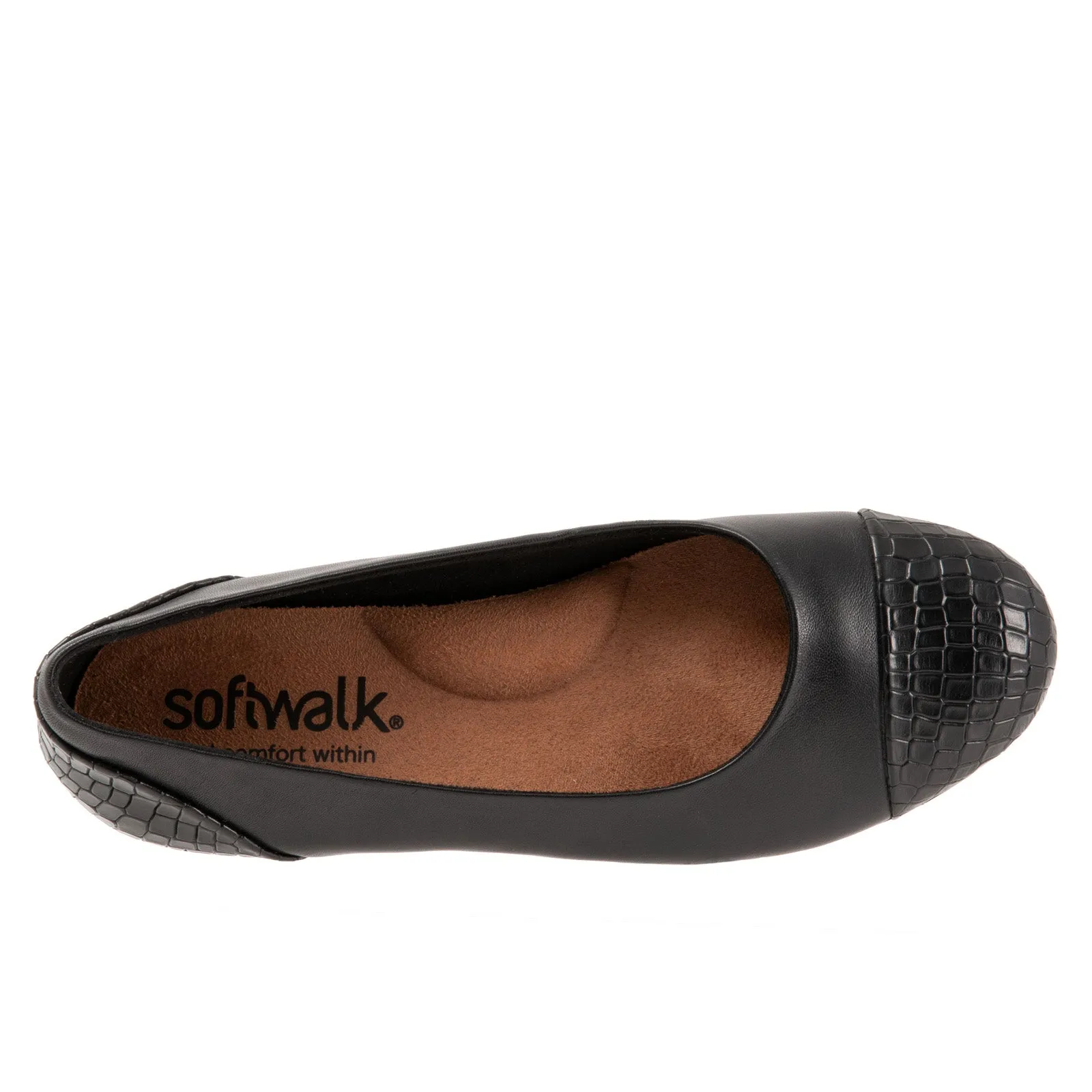 Softwalk Sonoma Cap Toe S1907-027 Womens Black Extra Wide Ballet Flats Shoes