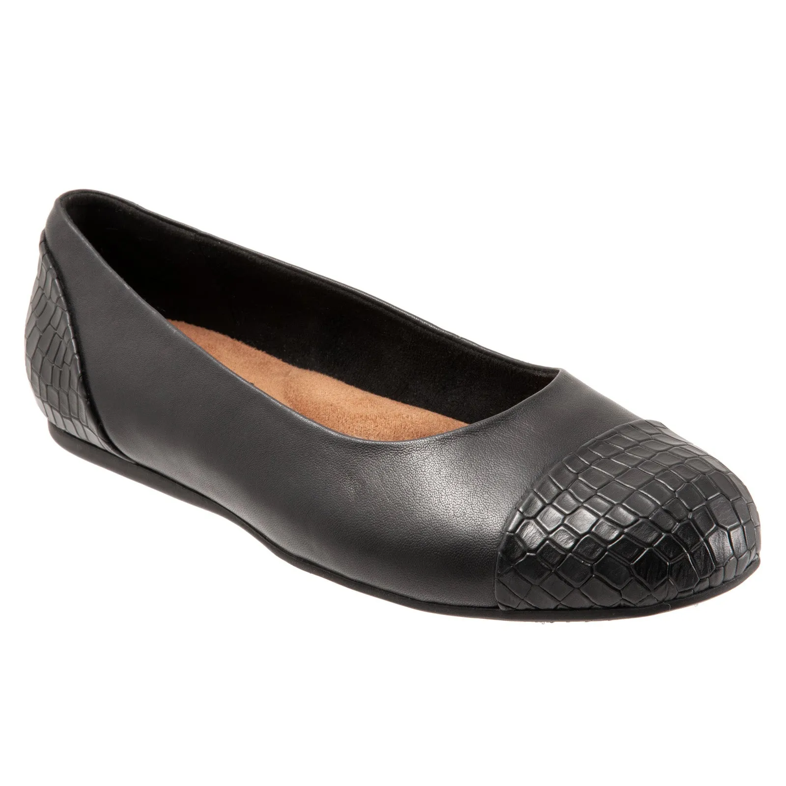 Softwalk Sonoma Cap Toe S1907-027 Womens Black Extra Wide Ballet Flats Shoes