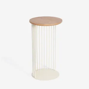 Spine End Table Cream   Wood