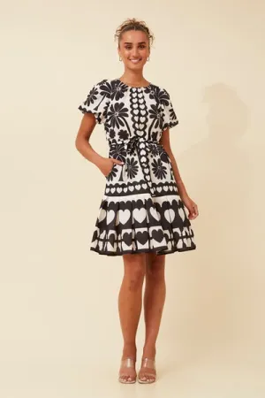 s/s heart print border  dress (d733565)