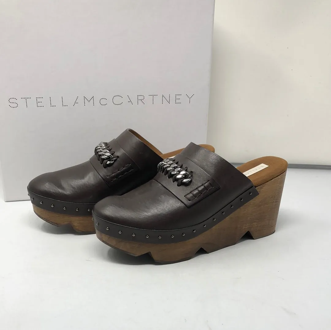 Stella McCartney Brown and Wooden Clog with Silver Chain