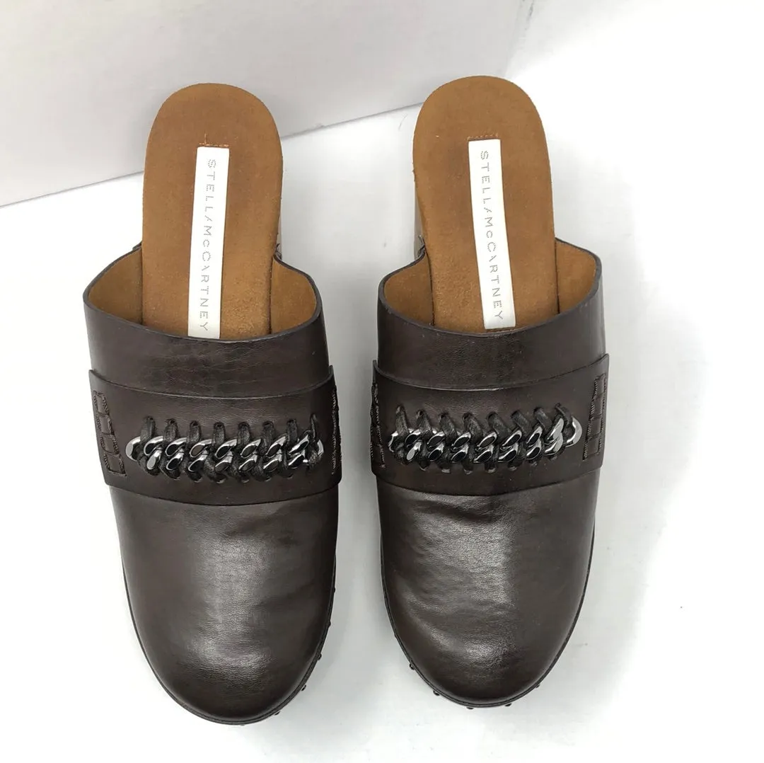 Stella McCartney Brown and Wooden Clog with Silver Chain