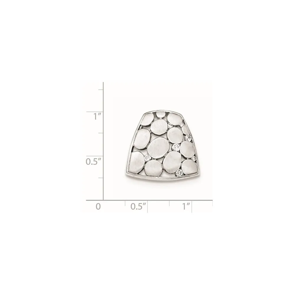 Sterling Silver Brushed And Polished CZ Slide