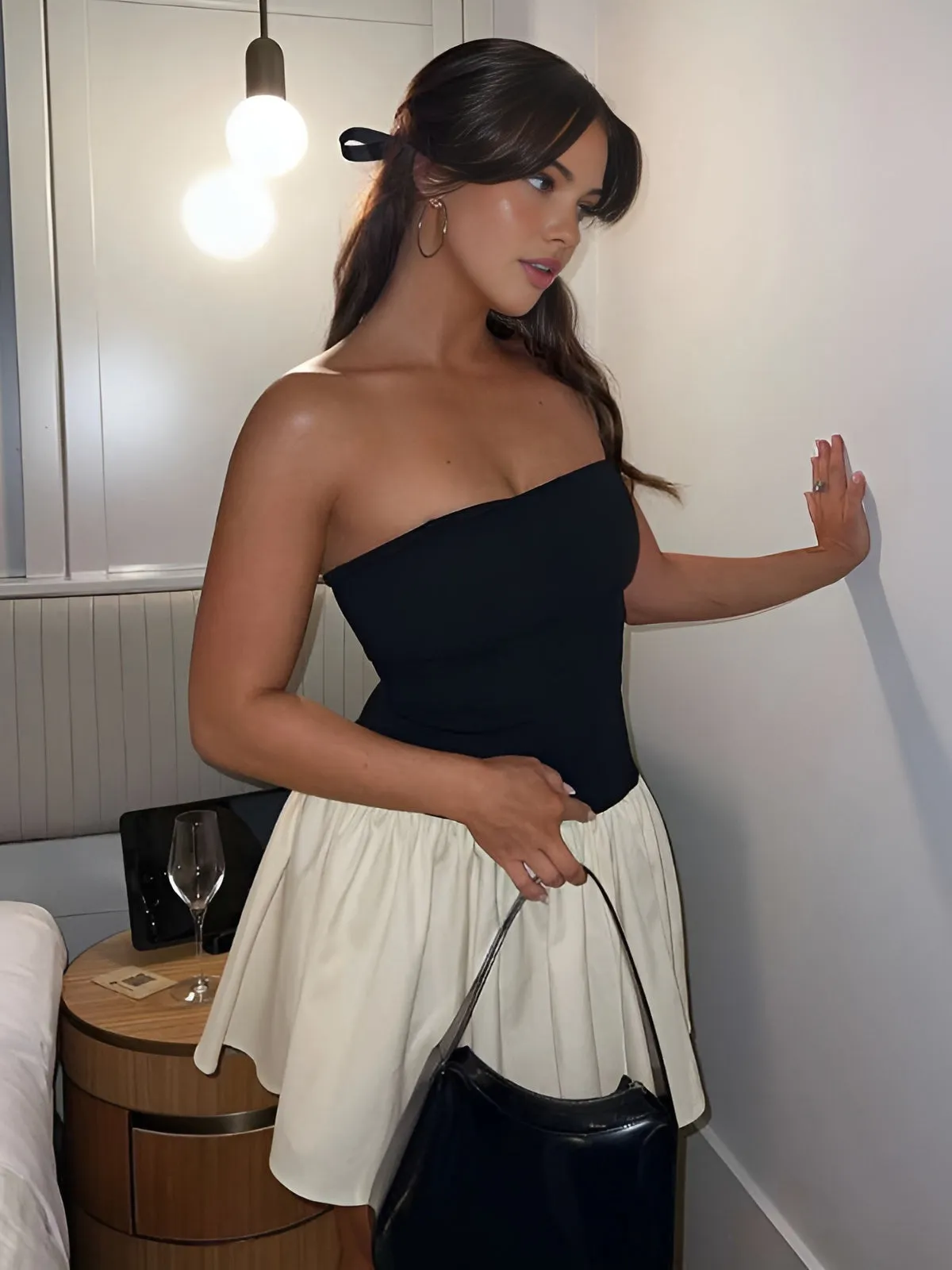 Strapless Contrast Mini Dress | Chic & Flattering | Pleated Skirt