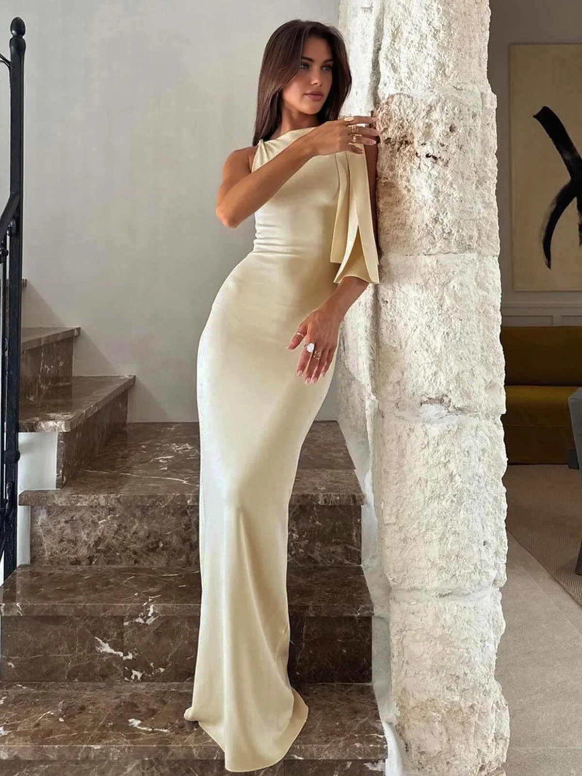 Thalira Off-White Knotted Maxi Dress