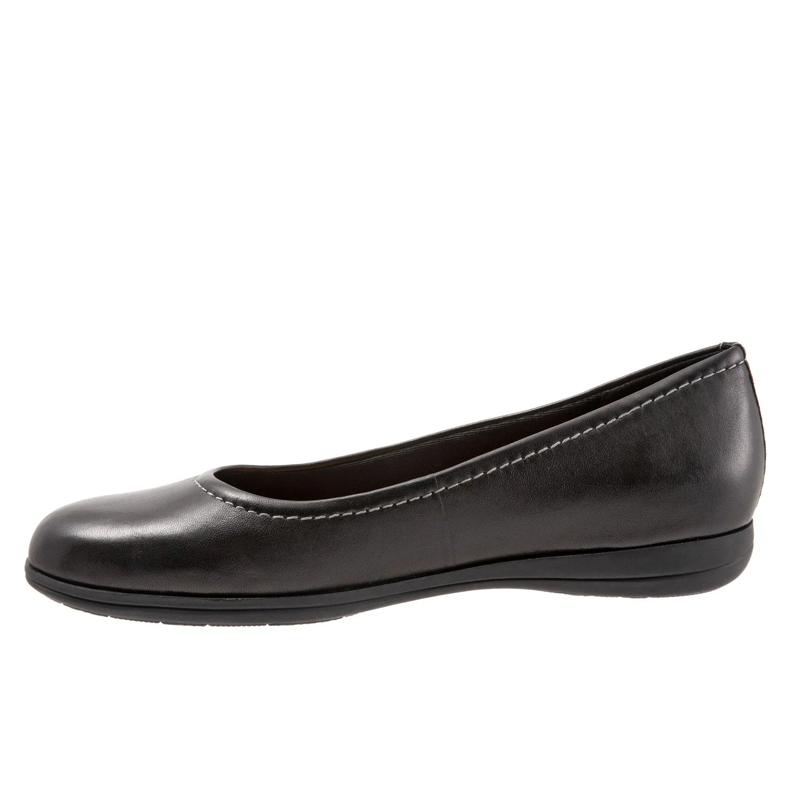 Trotters Darcey T1904-001 Womens Black Wide Leather Ballet Flats Shoes