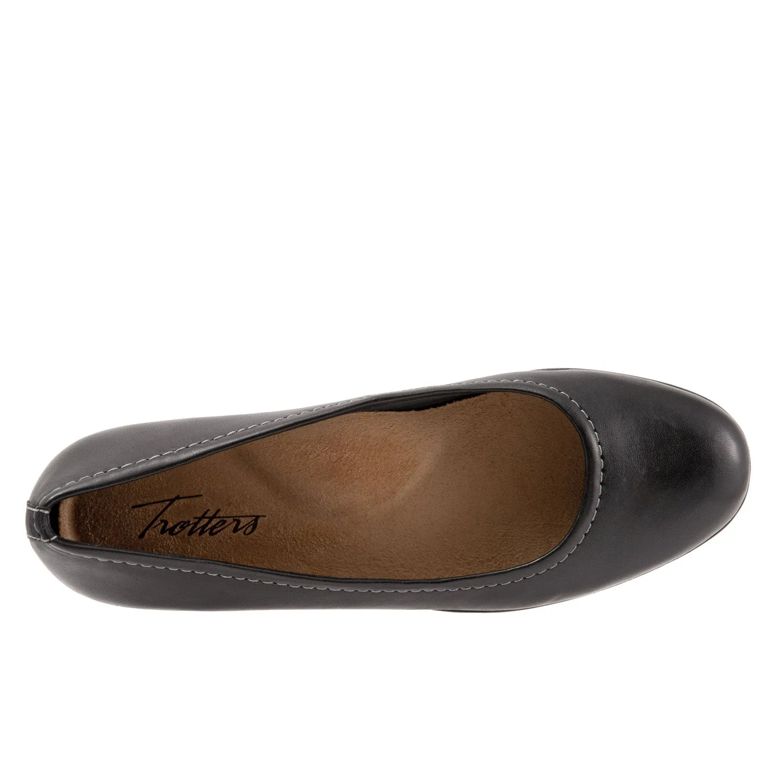 Trotters Darcey T1904-001 Womens Black Wide Leather Ballet Flats Shoes