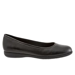 Trotters Darcey T1904-001 Womens Black Wide Leather Ballet Flats Shoes