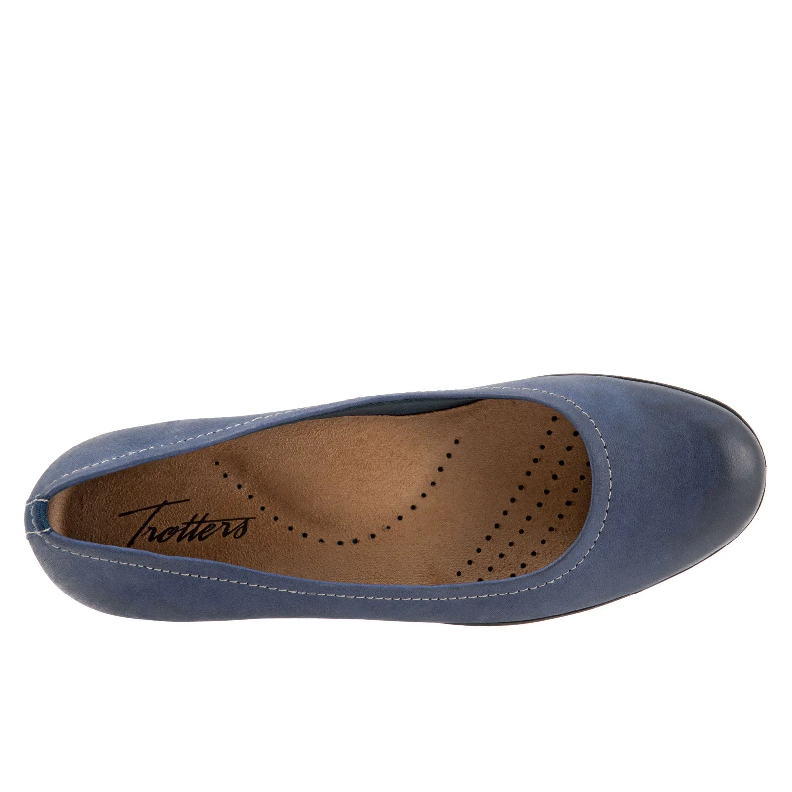 Trotters Darcey T1904-400 Womens Blue Leather Slip On Ballet Flats Shoes
