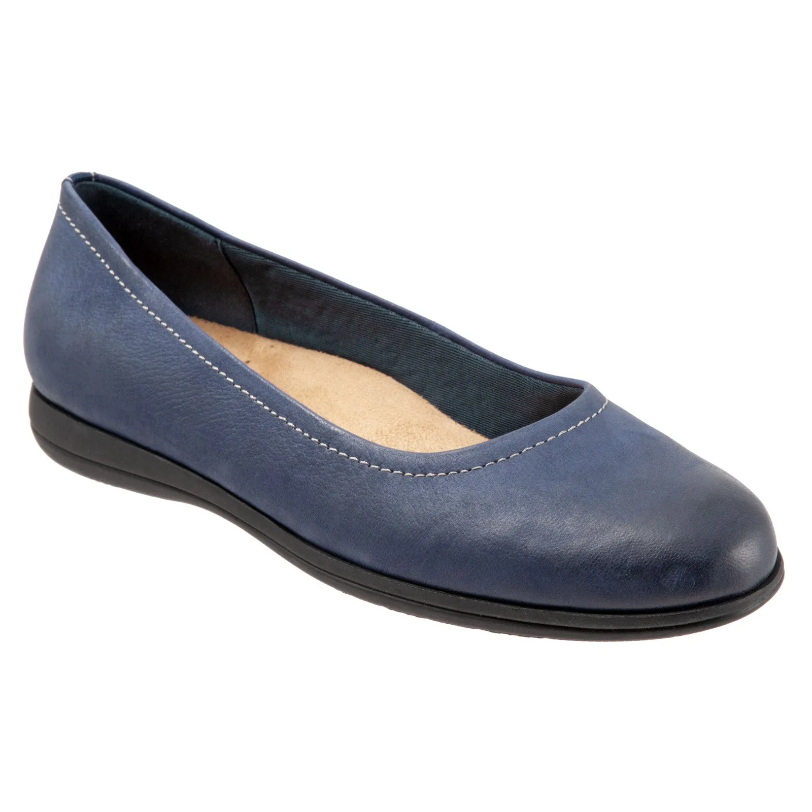 Trotters Darcey T1904-400 Womens Blue Leather Slip On Ballet Flats Shoes