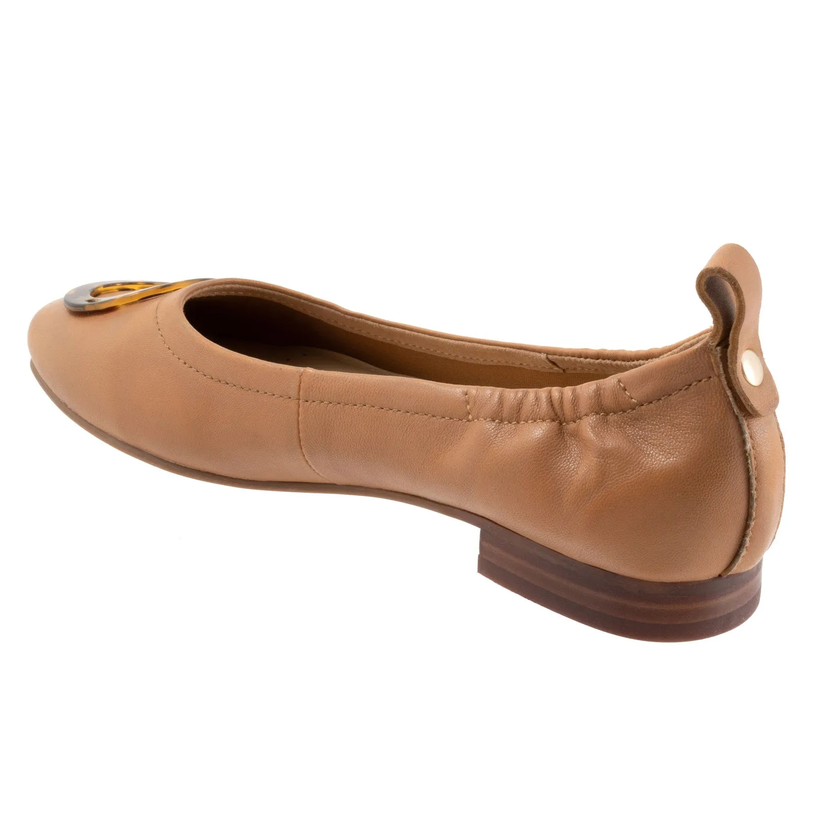 Trotters Gia Ornamen T2324-215 Womens Brown Wide Leather Ballet Flats Shoes