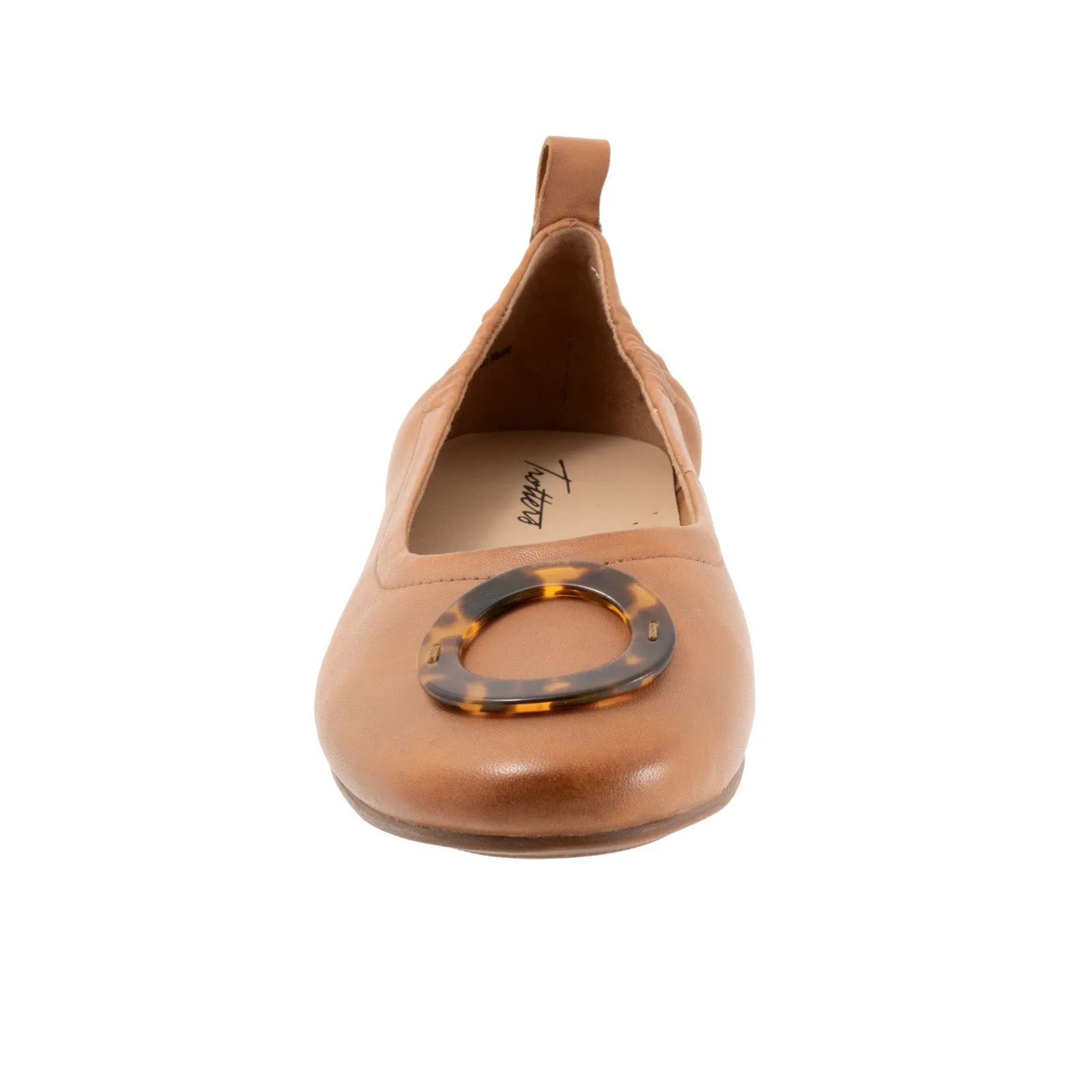 Trotters Gia Ornamen T2324-215 Womens Brown Wide Leather Ballet Flats Shoes