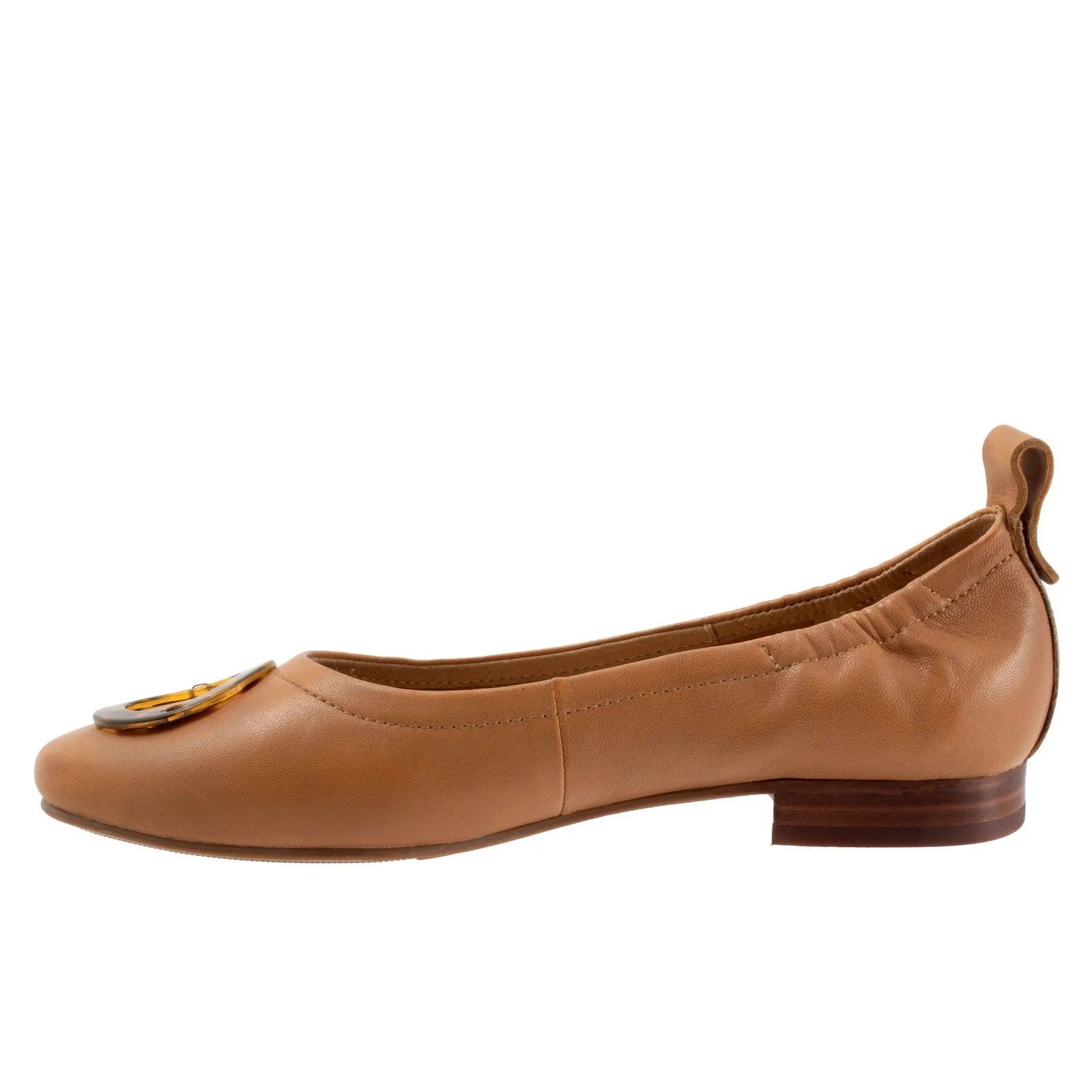 Trotters Gia Ornamen T2324-215 Womens Brown Wide Leather Ballet Flats Shoes
