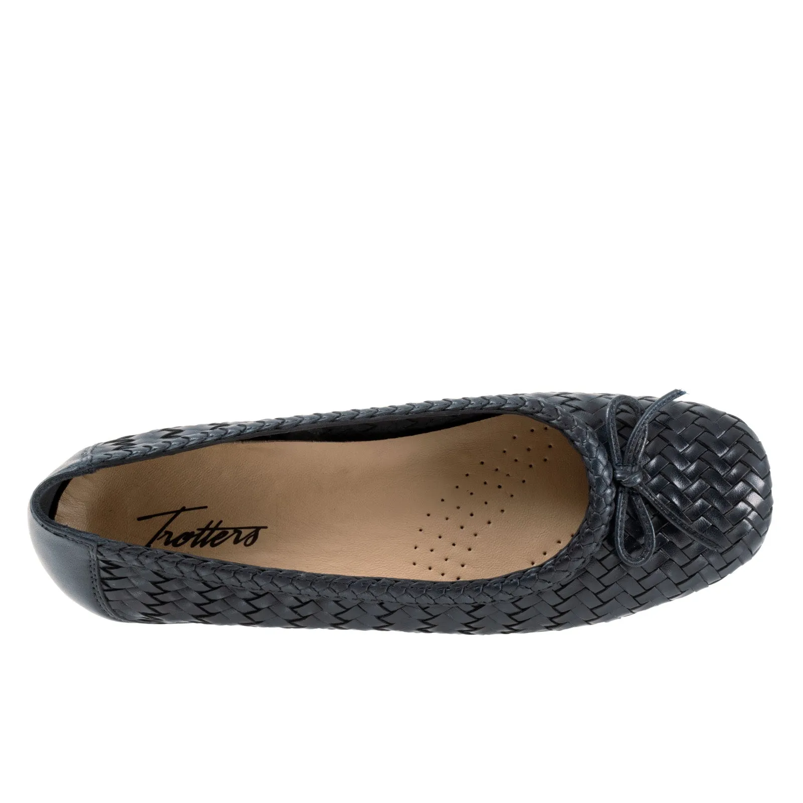 Trotters Gillian T2122-400 Womens Blue Wide Leather Ballet Flats Shoes