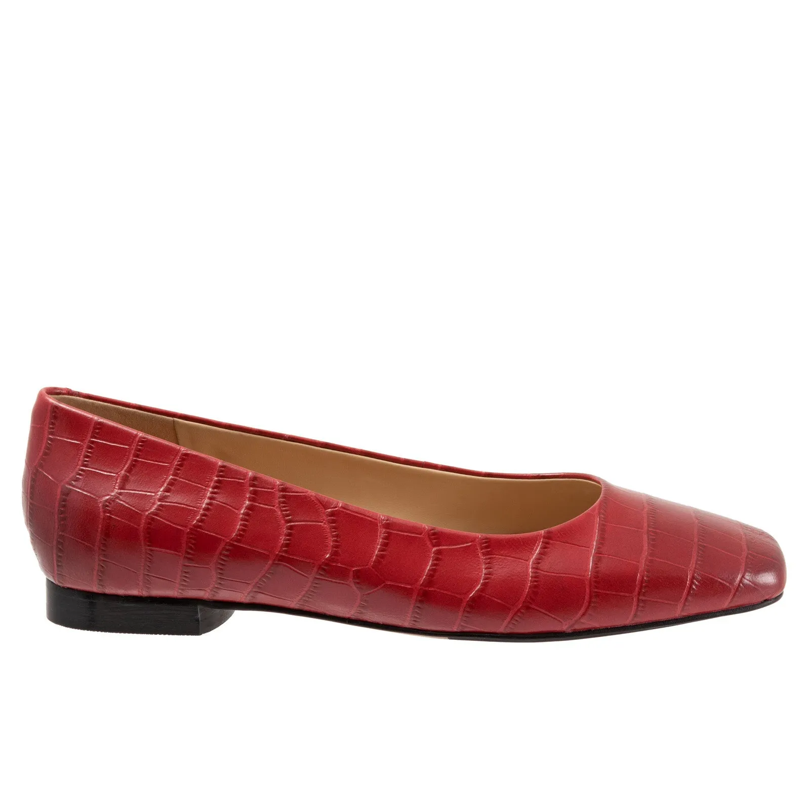 Trotters Honor T2057-607 Womens Red Narrow Leather Ballet Flats Shoes