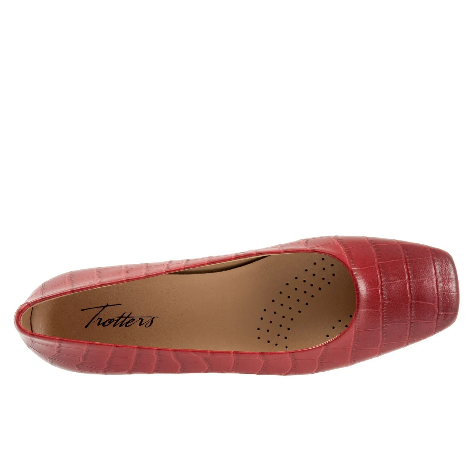 Trotters Honor T2057-607 Womens Red Wide Leather Slip On Ballet Flats Shoes