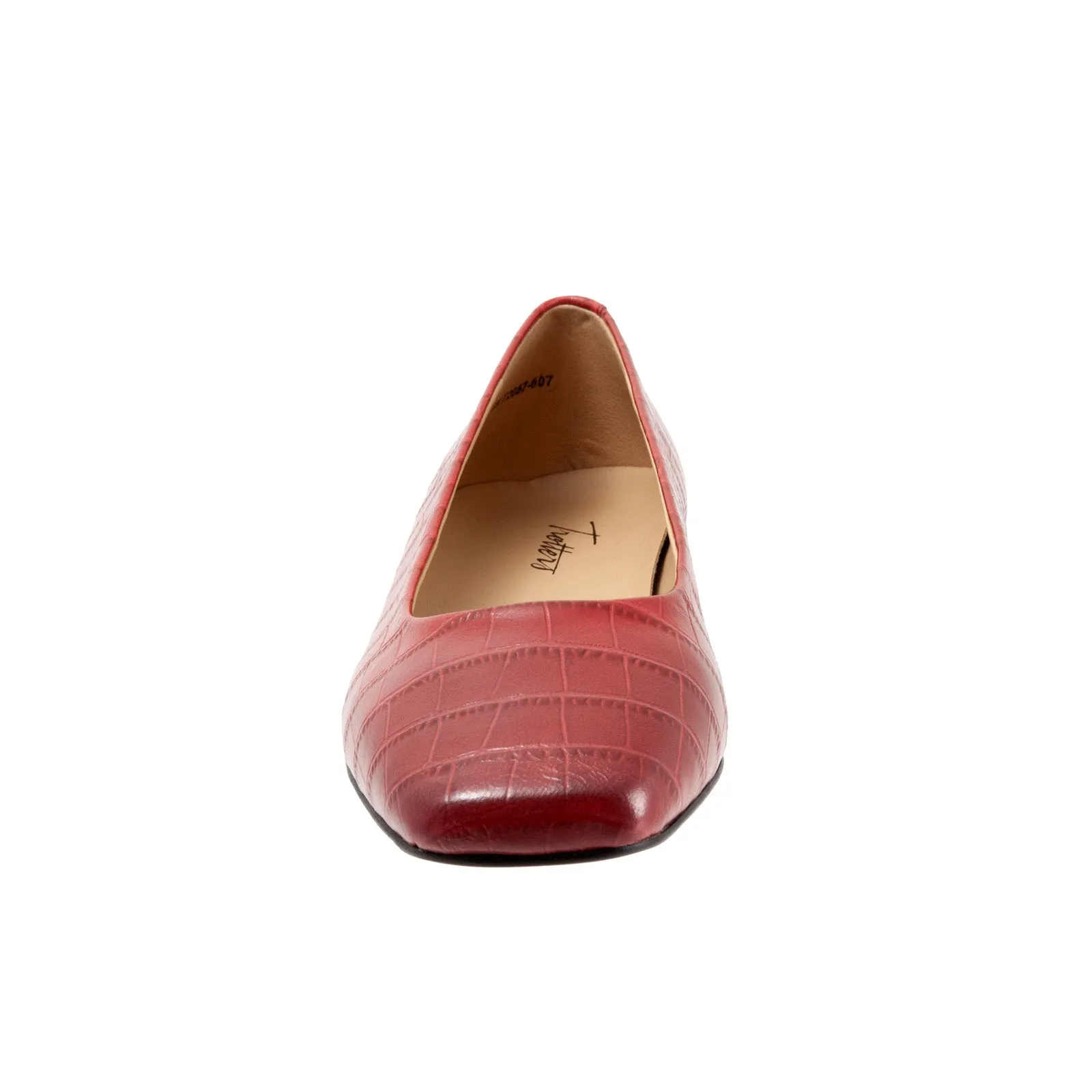 Trotters Honor T2057-607 Womens Red Wide Leather Slip On Ballet Flats Shoes
