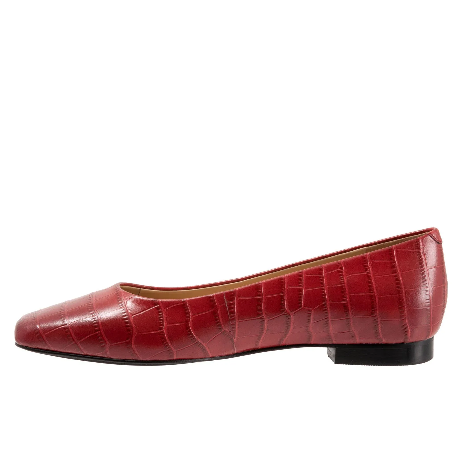 Trotters Honor T2057-607 Womens Red Wide Leather Slip On Ballet Flats Shoes