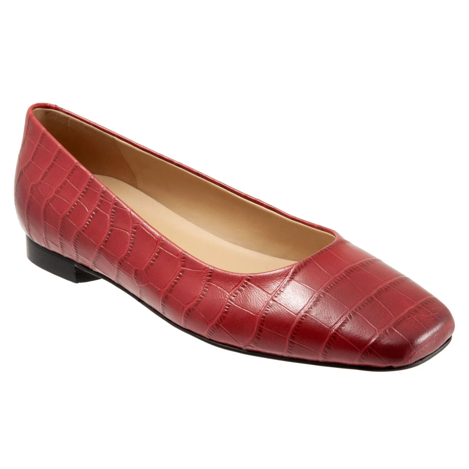 Trotters Honor T2057-607 Womens Red Wide Leather Slip On Ballet Flats Shoes
