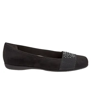 Trotters Samantha T1812-101 Womens Black Wide Leather Ballet Flats Shoes