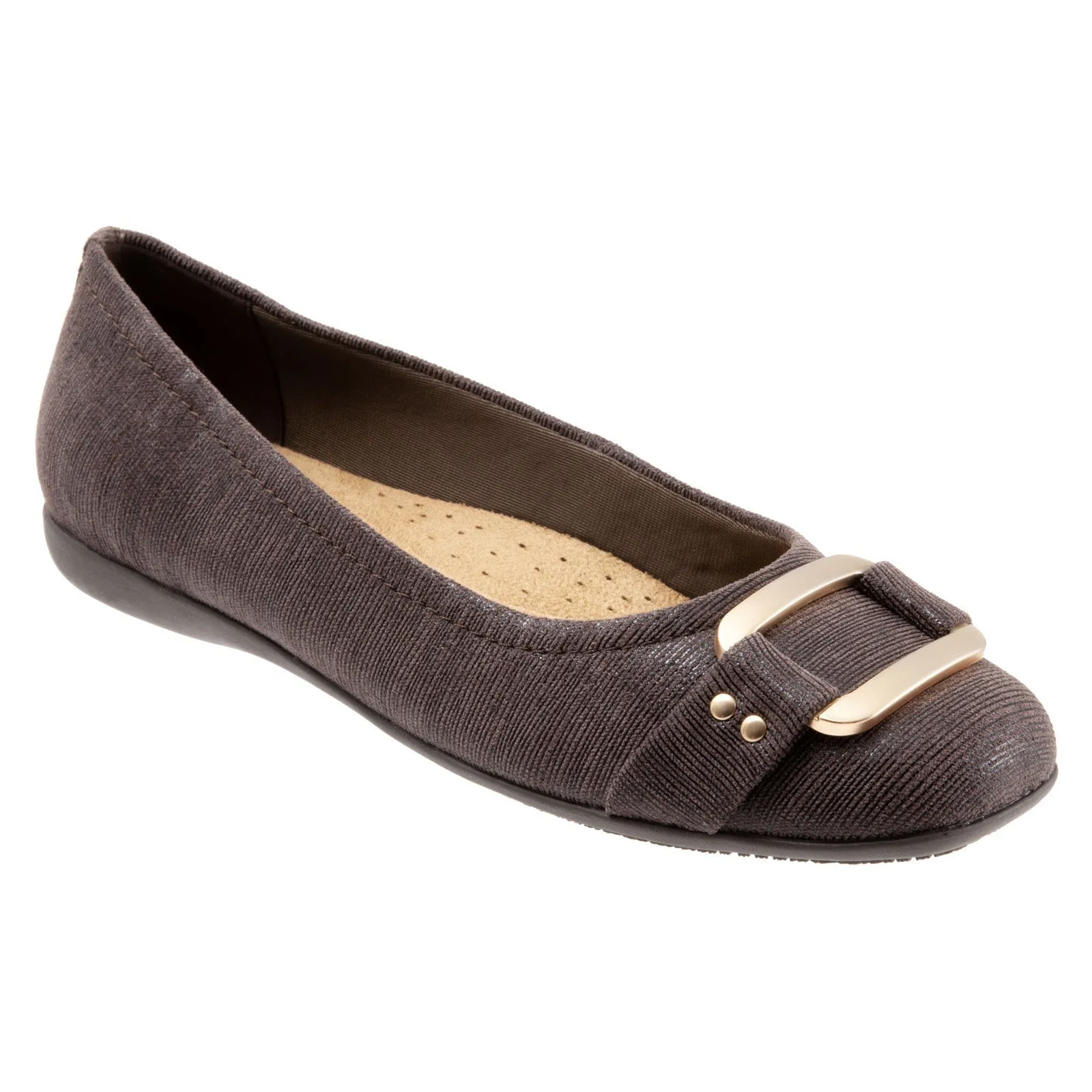 Trotters Sizzle T1251-200 Womens Brown Extra Narrow Ballet Flats Shoes