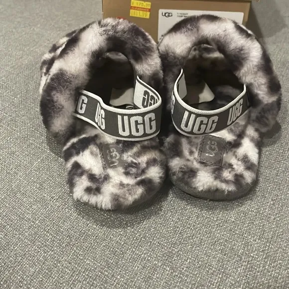 Ugg kids Fluff Yeah Slide Panther Gray Black Print Slides