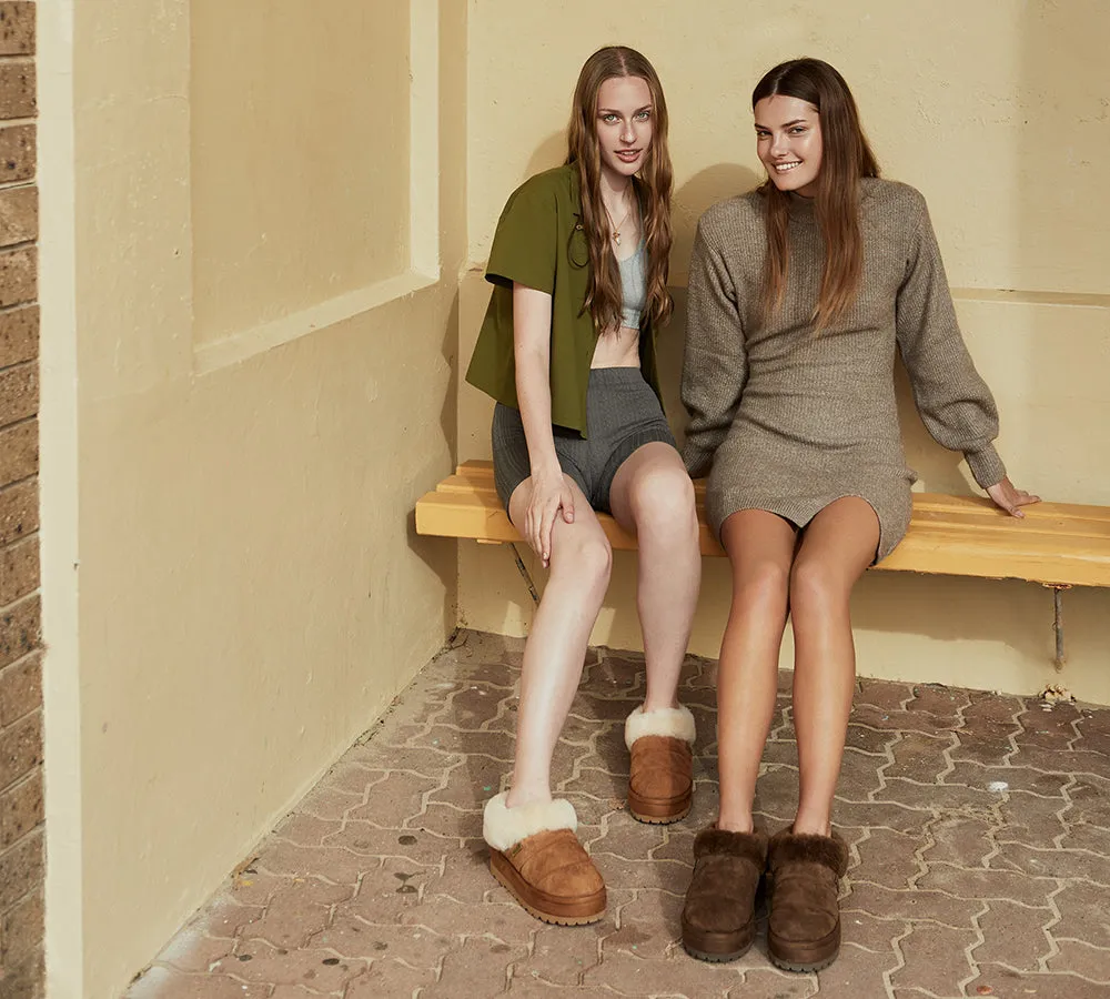UGG Slippers Women Sheepskin Wool Collar Ankle Platform Ulrika